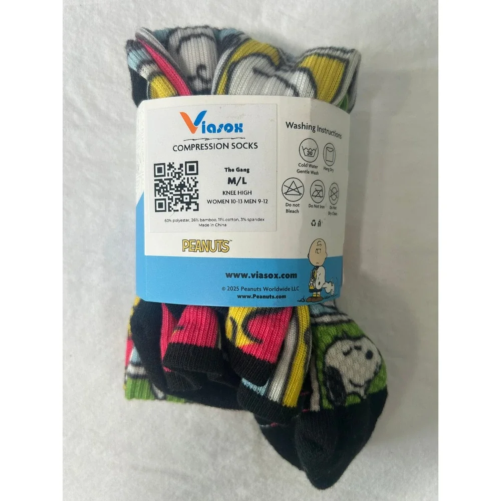Viasox Peanuts The Gang Compression Socks Knee High Snoopy Comic M/L New#964